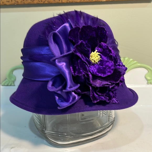 East Angel Harbor Hats Accessories - Madame Plum Purple Flapper Cloche Hat 1920’s Style